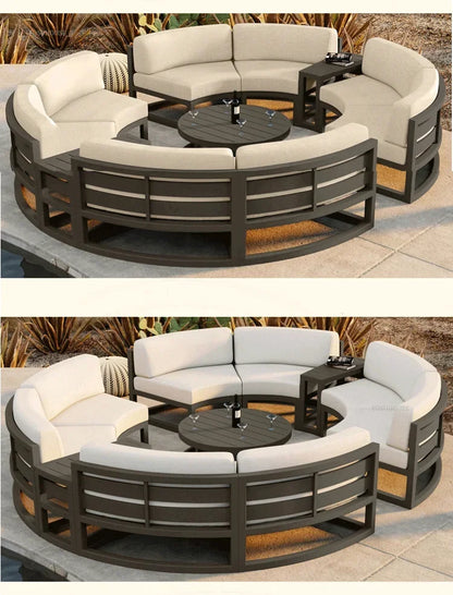 Outdoor Waterproof Sun Protection Garden Sofas Curved Outdoor Sofa Aluminum Alloy Courtyard Villa Reception Sofa Coffee Table P