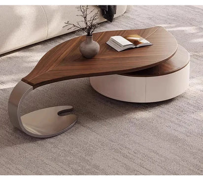 Designer retro solid walnut coffee table with stylish metal high-end living room furniture