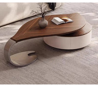 Designer retro solid walnut coffee table with stylish metal high-end living room furniture