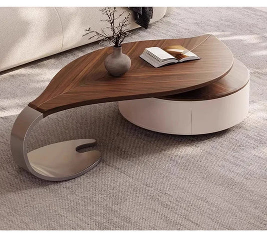 Designer retro solid walnut coffee table with stylish metal high-end living room furniture