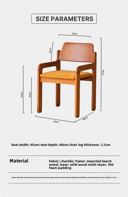 French retro solid wood dining chair home simple designer chair bedroom fabric medieval backrest single chair