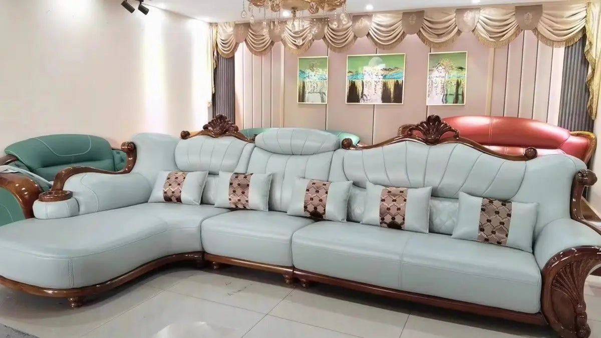 European leather sofa first layer cowhide combination living room villa luxury ebony sofa style fully furnished small apartment