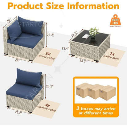 Seven Piece Patio Set, Modular Sectional Sofa Design, Includes Tea Table, PE Wicker Outdoor Conversation Group For Patio Use