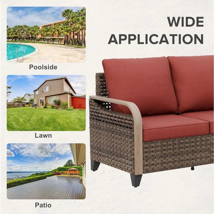 2 Seat Outdoor Sofa with Cushions, Patio Garden Furniture, Deck Backyard, 500 lbs Capacity, Brown/Red