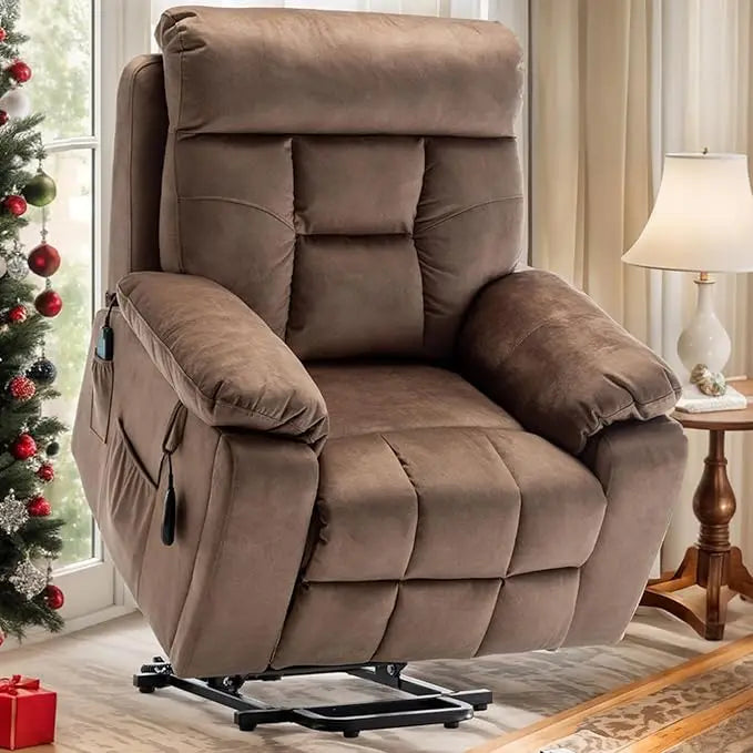 Lift Recliner for Big and Tall Seniors: 9689 High Density Foam Lift Chair with Heat and Vibration Massage, 2 Side Pockets, 2 Cup