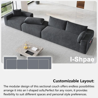 Customized 108" Cloud Modular Sofa, L Shaped Boneless Deep Seat Chaise No Assembly