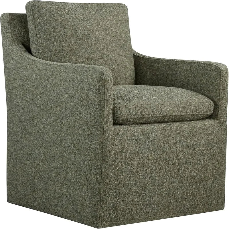 Khaki Upholstered Dining Chair with Casters, Modern Accent Armchair for Dining Room, Bedroom, Living Room, and Reading Room