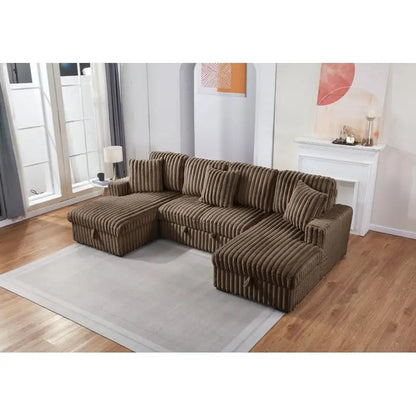 Brown Pull Bed Storage Chaise Sectional Sofa - Versatile Modern Convertible Couch with Sleep Function and Ample Storage,