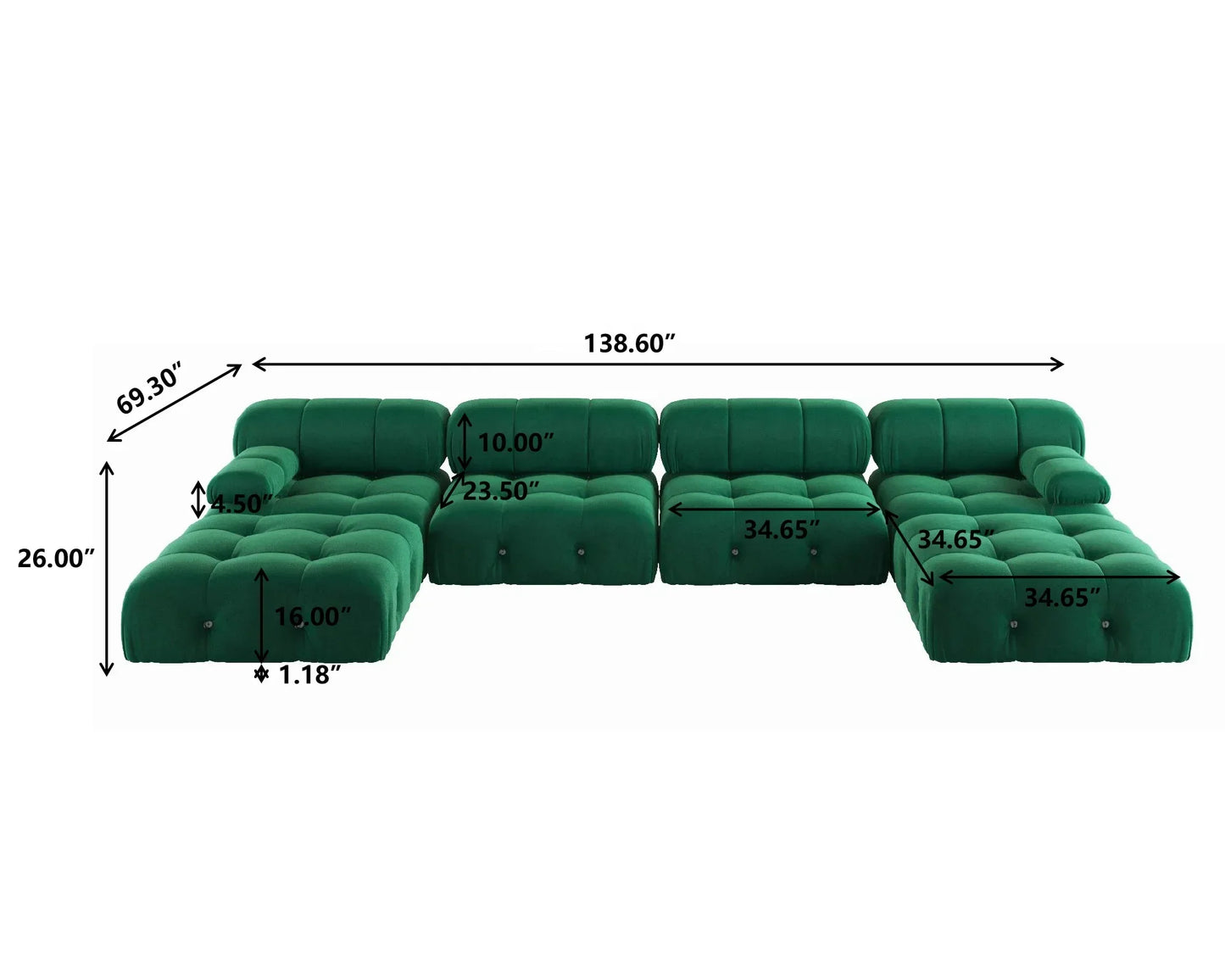 A For ATUNUS Popular Design Corner Modular Sectional Sofa Artistic High Fashion Velvet Fabric U Shape Couch For Hotel