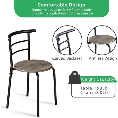 3 Piece Dining Table Set,Kitchen Table & Chair Sets for 2,Compact Bistro Table Set with Steel Legs,Built-in Wine Wine Rack Small