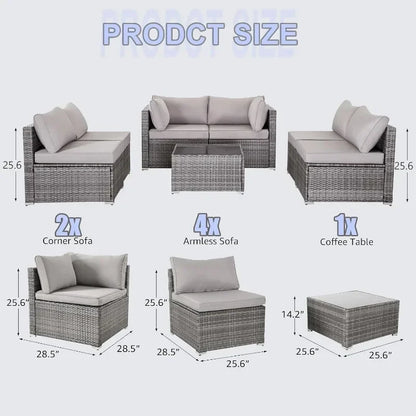 --Wicker Outdoor Sectional Sofa SetPE Rattan Patio Conversation Set WithCushions And Coffee Tablefor Outside,Garden,Poolside,Por