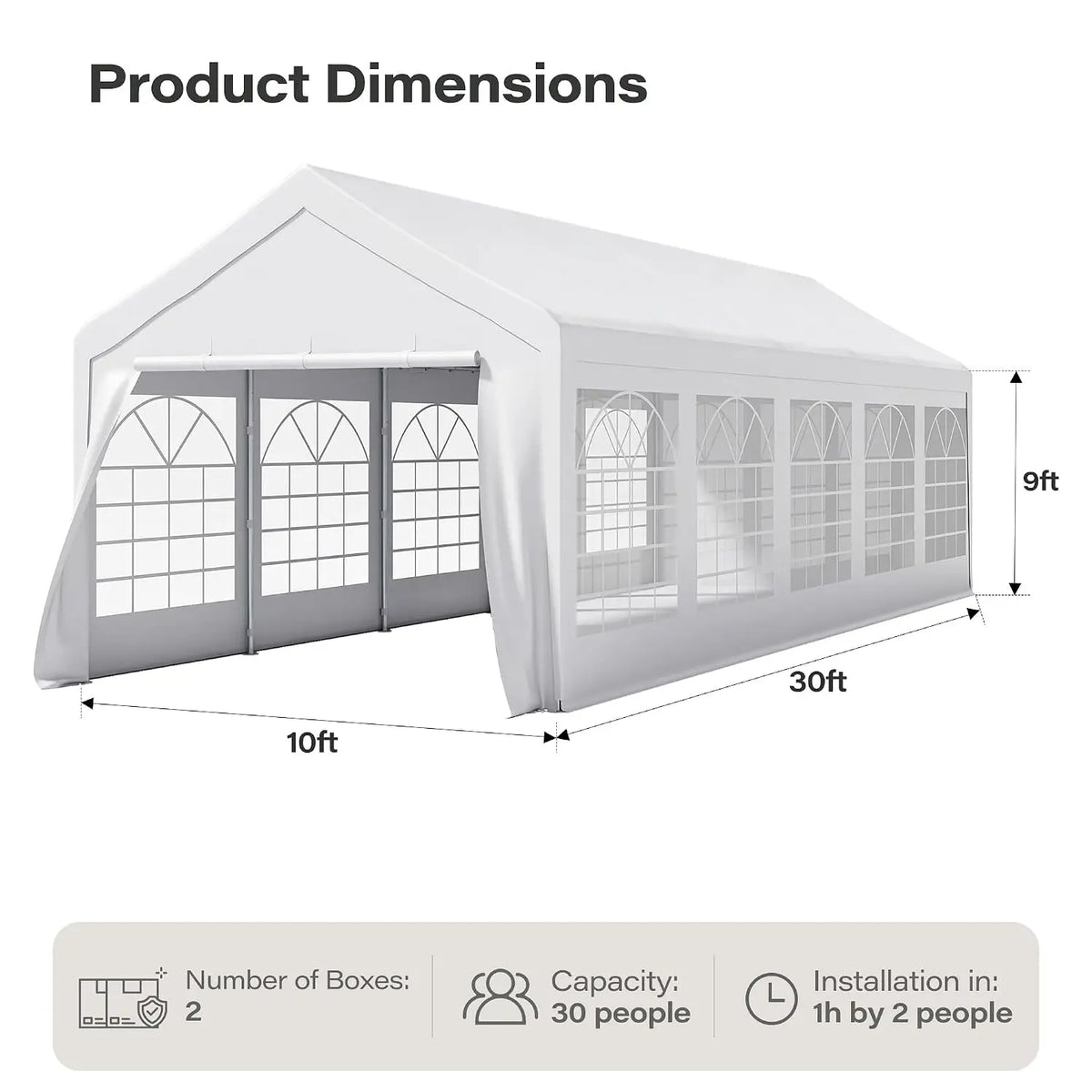 10x30ft Waterproof Party Tent with Removable Sidewalls & Roll-Up Door, Shelter for Wedding Backyard BBQ 20-40 People, Customized