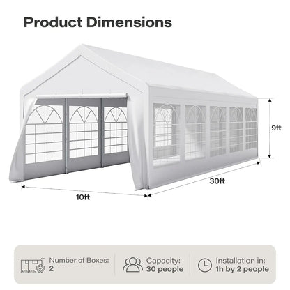 10x30ft Waterproof Party Tent with Removable Sidewalls & Roll-Up Door, Shelter for Wedding Backyard BBQ 20-40 People, Customized