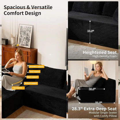 Oversized L-Shaped Memory Foam Sleeper Sectional Sofa