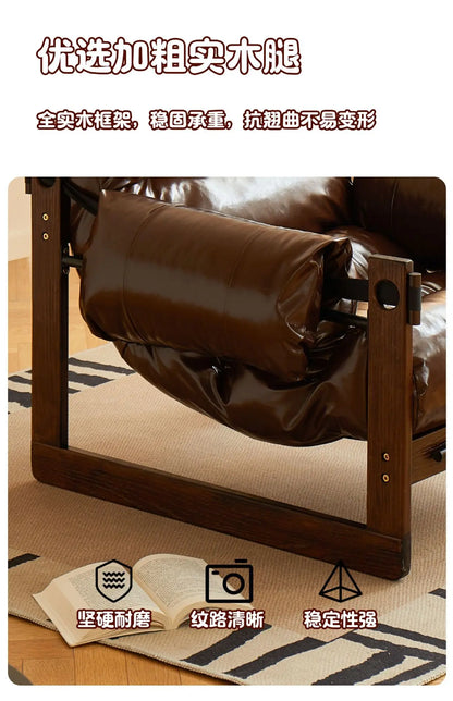 High-End Solid Wood Recliner Sofa Chair Home Personal Leisure Living Room Furniture Small Sofa Comfortable Lazy Chair