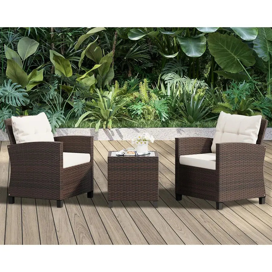 3 Pieces Patio Furniture Set 3 Pieces PE Rattan Wicker Chairs with Table Outdoor Furniture for Backyard Garden Poolside Outdoor