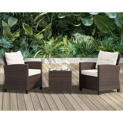 3 Pieces Patio Furniture Set 3 Pieces PE Rattan Wicker Chairs with Table Outdoor Furniture for Backyard Garden Poolside Outdoor