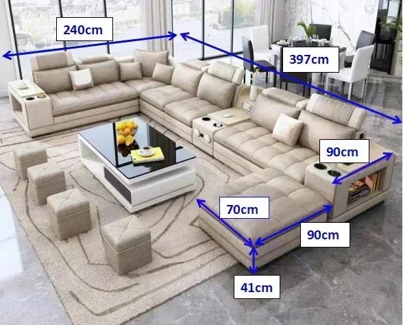 -Modern luxury premium genuine leather fabric wedding sectionals sofa couch set U shape sofas couchs bed living room furniture