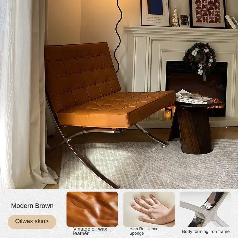 Barcelona Chair Nordic Leather Single Sofa Chair Designer Simple Reception Office Living Room Balcony Sofa Leisure Chair