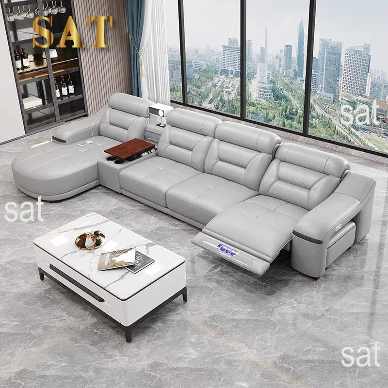 -Modern leather electric recliner sofa couch corner L shape moduler sectional sofas recliner seats living room furniture home