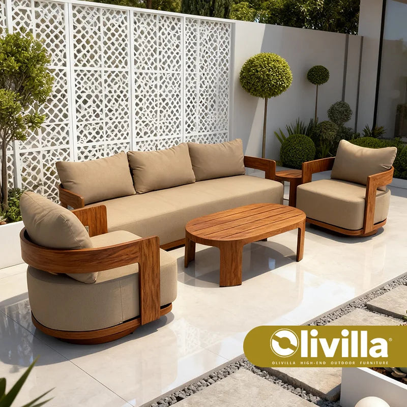 Homestay Courtyard Outdoor Sofa Villa Courtyard Garden Open-air Waterproof Furniture Set Simple Outdoor Teak Sofa Custom Design