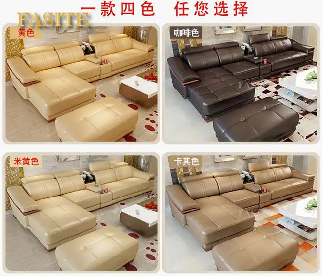 living room Sofa top grade cow genuine leather couch Nordic modern L shape corner muebles de sala cama puff asiento sala futon