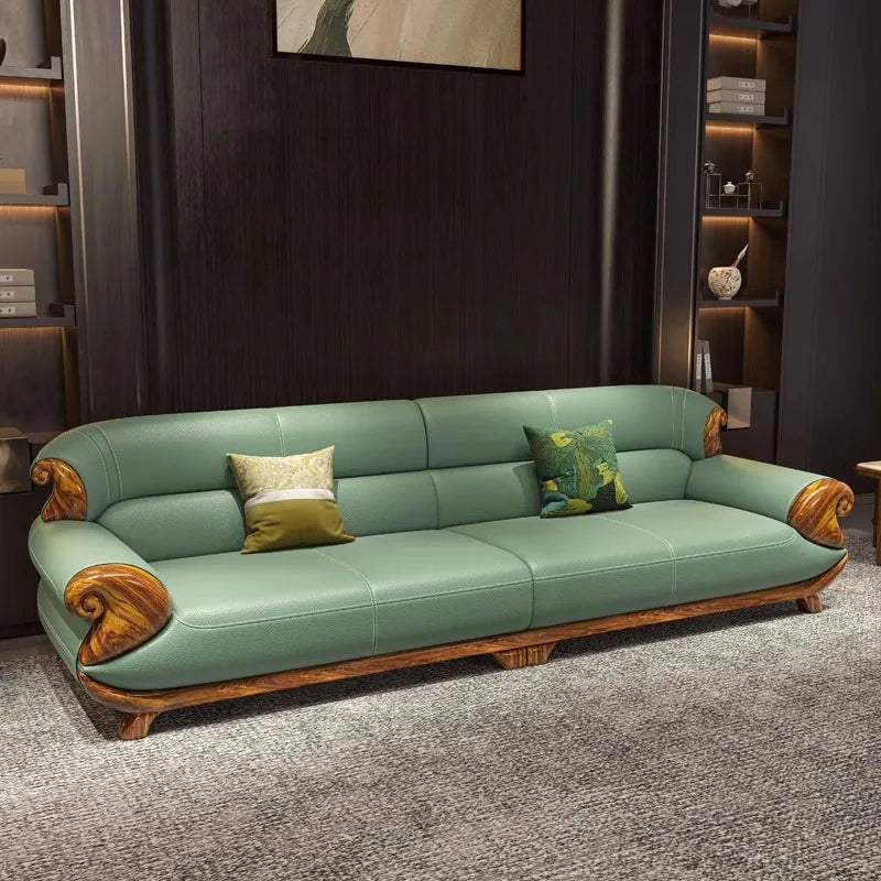Leather, living room, sofa, combination, modern, simple, light luxury, style, solid wood