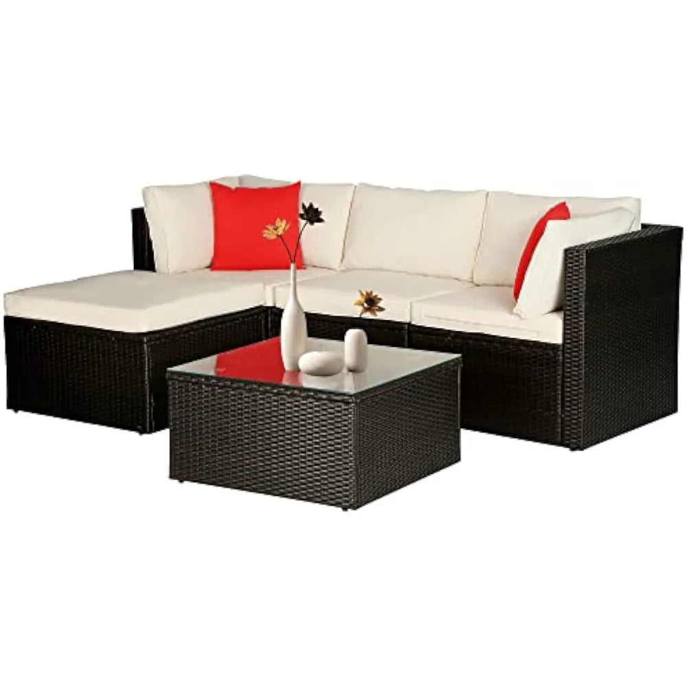 5 Pieces Patio Furniture Outdoor Wicker Sectional Patio Rattan Chair， Conversation Backyard Lawn Porch Poolside Balcony Garden