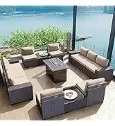 YND6-Qkulavik 6PCs outdoor furniture set PE Wicker rattan sectional sofa patio conversation sets. navy blue