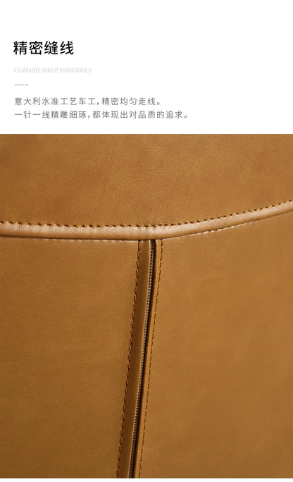 N Nordic Simple Leather Office Chair Home Comfortable Computer Swivel Chair Mid-Ancient Retro Iron Art Armchair