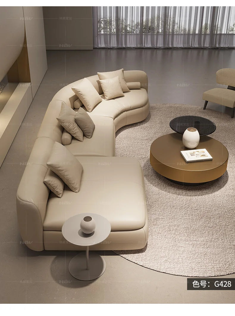 20031A Curved Leather Sofa First Layer Cowhide Semicircle Living Room Italian Modern Simple High-End Elegant