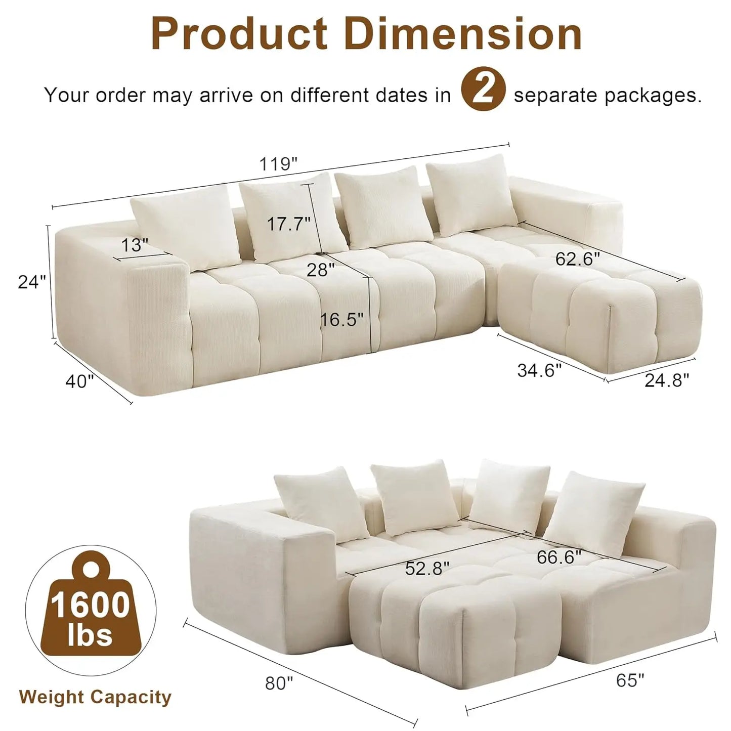 U-Shaped Sectional Sofa, Convertible Modular Couch with Double Chaise, 4-Seater Living Room Furniture, Black