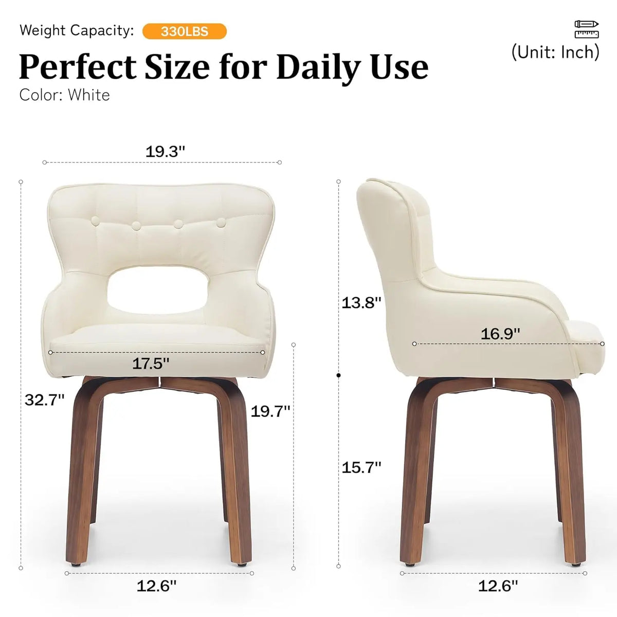 Swivel Dining Chairs Set of 2 - Mid Century Modern Faux Leather Armchairs with 360° Swivel, Ergonomic U-Shaped Back, Customized