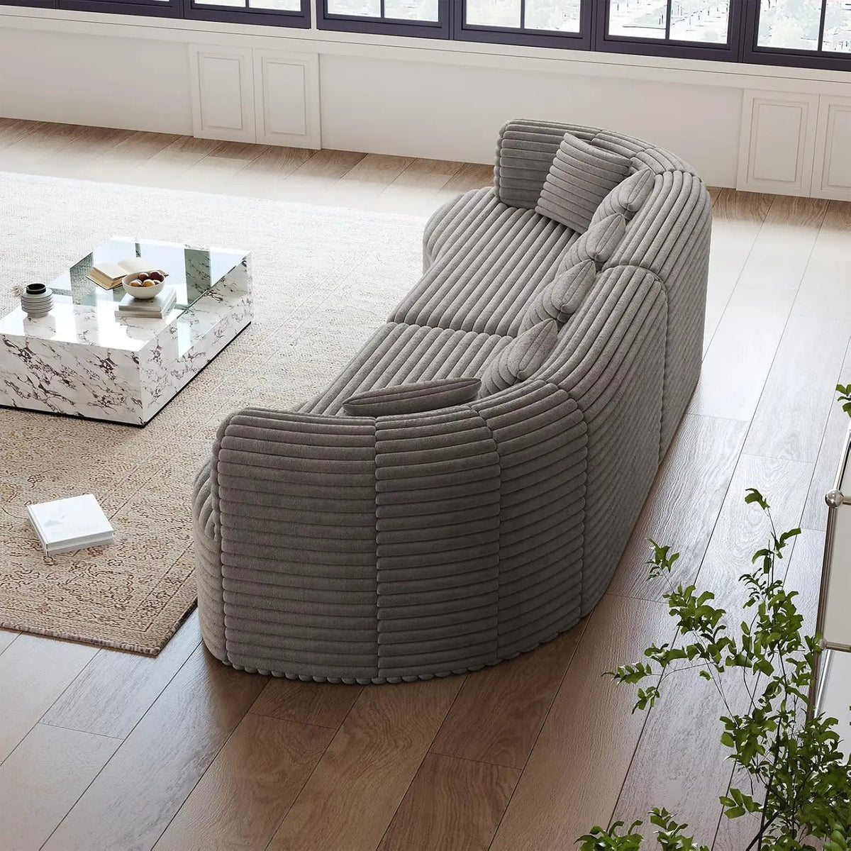 Oversized Curved Sectional Sofa, 106” Modern Boneless Modular 4-Seater Couch with 6 Pillows Corduroy Deep Seat Sofas, Custom