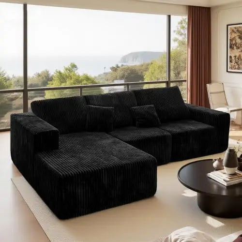 112.99" Boneless Cloud Couch, L Shaped Sectional Sofa with Chaise, No Assembly Required, Sink-in Corduroy Fabric & Memory Foam