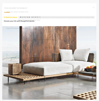 Italian Style Courtyard Villa Solid Wood Garden Sofas Rattan Weaving Modern Garden Sofa Simplicity Outdoor Furniture Divano FYOS