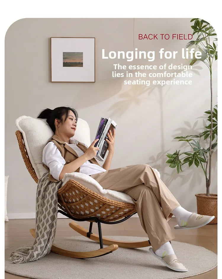 Modern Rocking Lounge Chair for Balcony Woven Rattan Lobster Chair Indoor Swing Seat Comfortable Single Sofa for Living Room