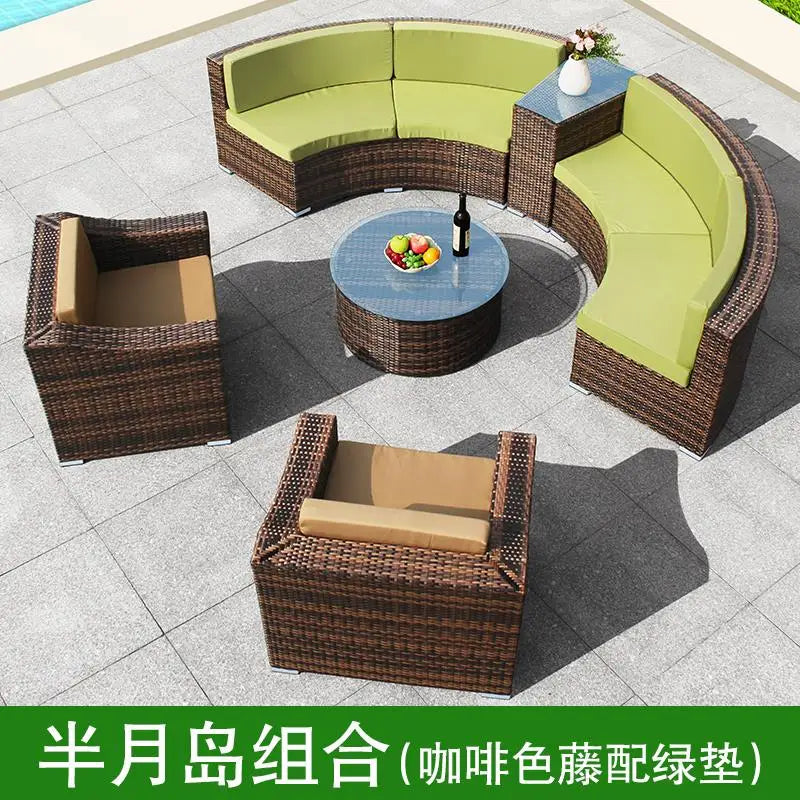 Rattan sofa combination courtyard garden leisure outdoor living room custom semi-circular arc rattan chair terrace outdoor