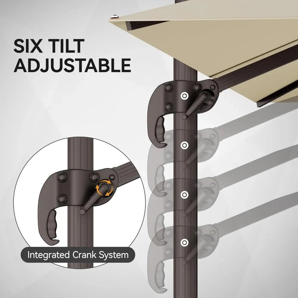 Large 9' X 12' Cantilever Patio Umbrella with 360° Rotation Heavy Duty Windproof Double Top Outdoor Rectangular Offset Umbrella