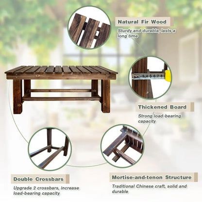Banc de jardin d'extérieur, banc de patio en bois pour 2 personnes, banc d'extérieur sans dossier résistant aux intempéries, bancs de jardin anti-corrosion et anti-rouille