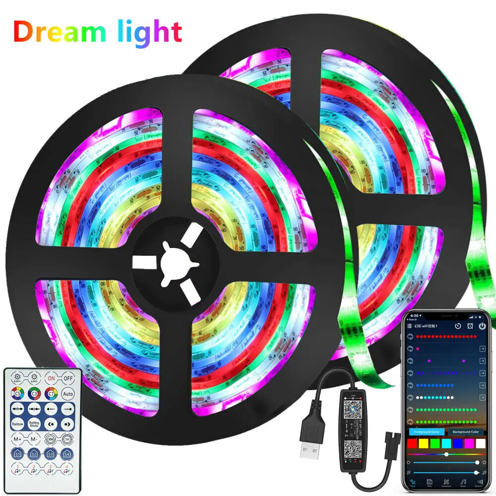 USB 5V Magic Color USB Light Strip RGB Bluetooth-Compatible 5/10/15/20/25/30M WS2812B Desktop Atmosphere Led Light Strip Lamp