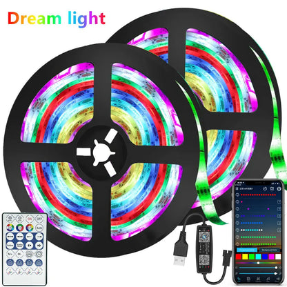 USB 5V Magic Color USB Light Strip RGB Bluetooth-Compatible 5/10/15/20/25/30M WS2812B Desktop Atmosphere Led Light Strip Lamp
