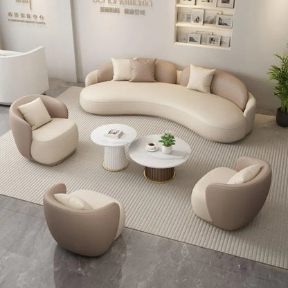Hotel Sofa, Light Luxury Curved Leather Art Sofa, Cat Scratch Leather,  Salon Rest Set, Sofa and Coffee Combination