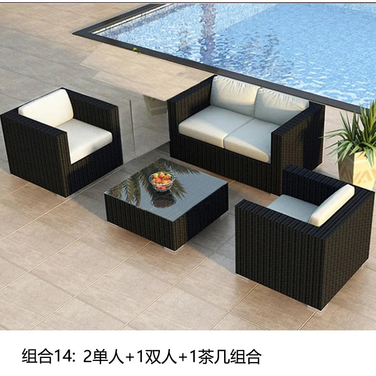 Terrace Modern Garden Sofas Outdoor Combination Courtyard Nordic Garden Sofas Waterproof Pe Rattan Furniture Sofá Jardín MHHYSF
