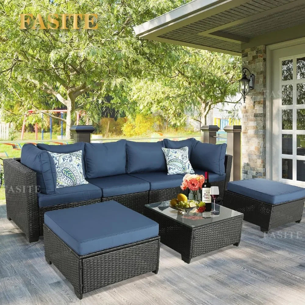 Garden Furniture 7 Pieces Set, Patio Furniture PE Wicker Sets with Washable Cushions Glas Coffee Table, Garden Furniture Set