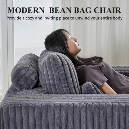 Corduroy Upholstered Square Bean Bag Chair with Footrest, Comfy Lazy Sofa Couch with Pillows, Ideal for Relaxation and Comfort