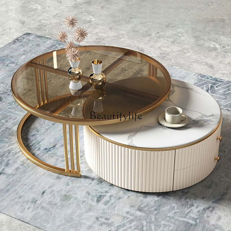 Light luxury rock slab size round coffee table combination modern simple small apartment