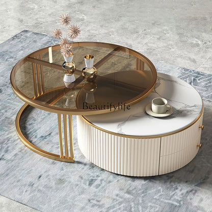 Light luxury rock slab size round coffee table combination modern simple small apartment