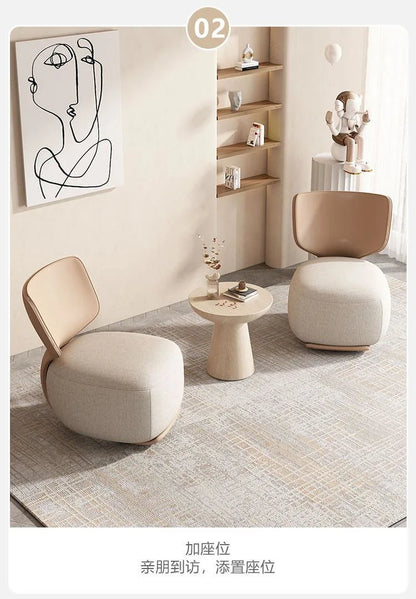 Log sofa chair Nordic living room single chair Fabric low stool Balcony casual back chair