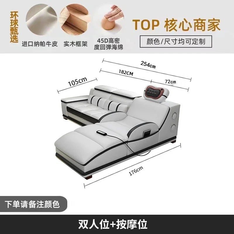 Massage Modern Leather Sofa Luxury Multi Functional Italian Recliner Sofa Couch Puffs Divano Da Soggiorno Living Room Furniture
